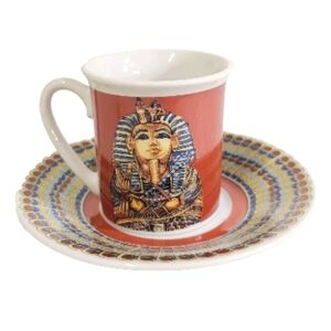 Enesco Colorful King Tut Egyptian Small Tea Cup And Saucer